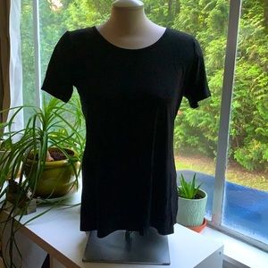 THREE Stones Pretty Black Blouse / T- Shirt V Back with Floral Mesh Design